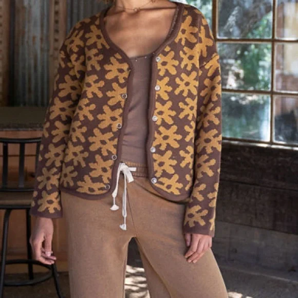 SOLD Flowers Knit Cardigan Sweater Womens Clothing - Picture 4 of 7